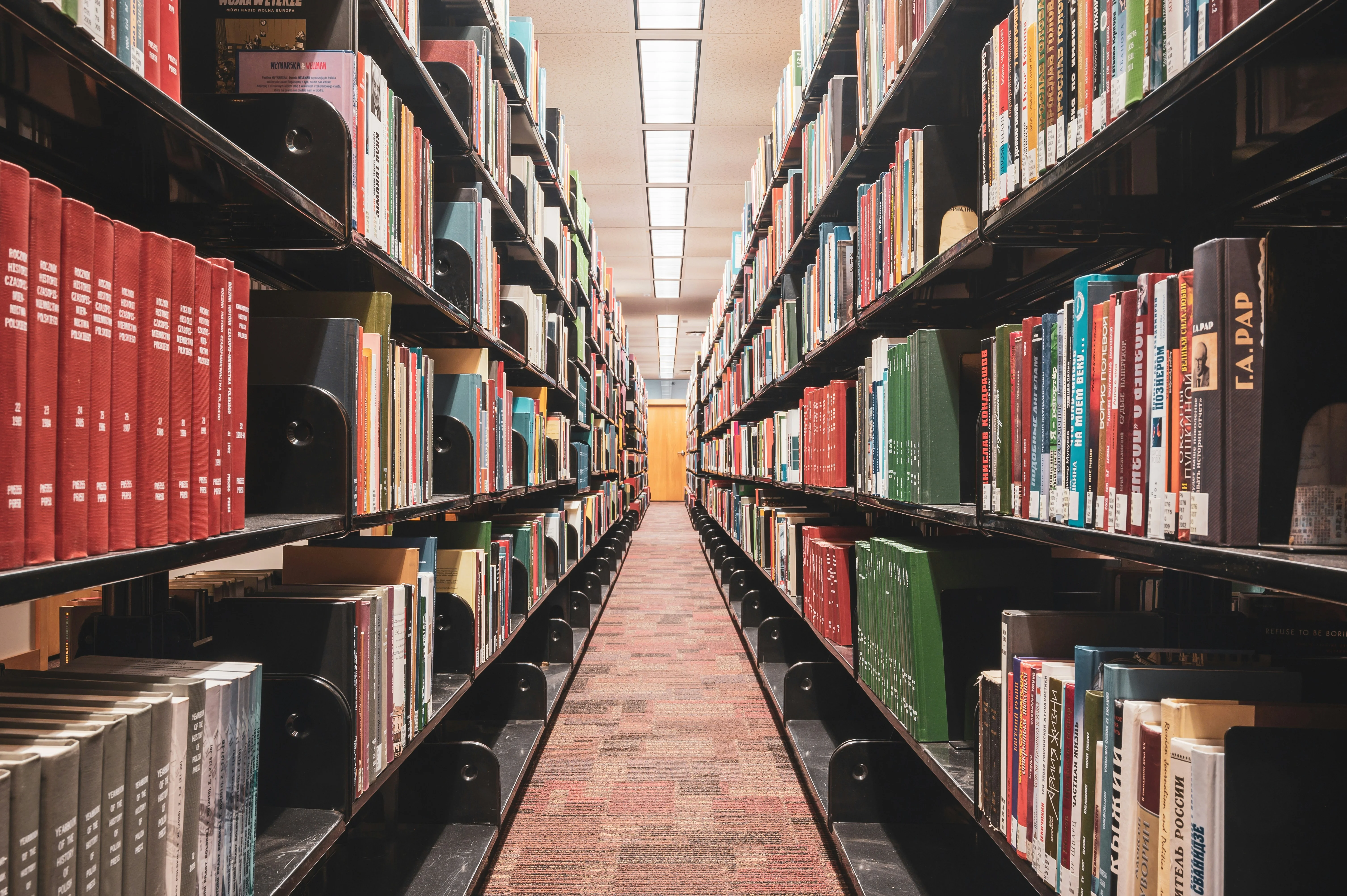 Library shelves representing open access publication of research that anyone can read